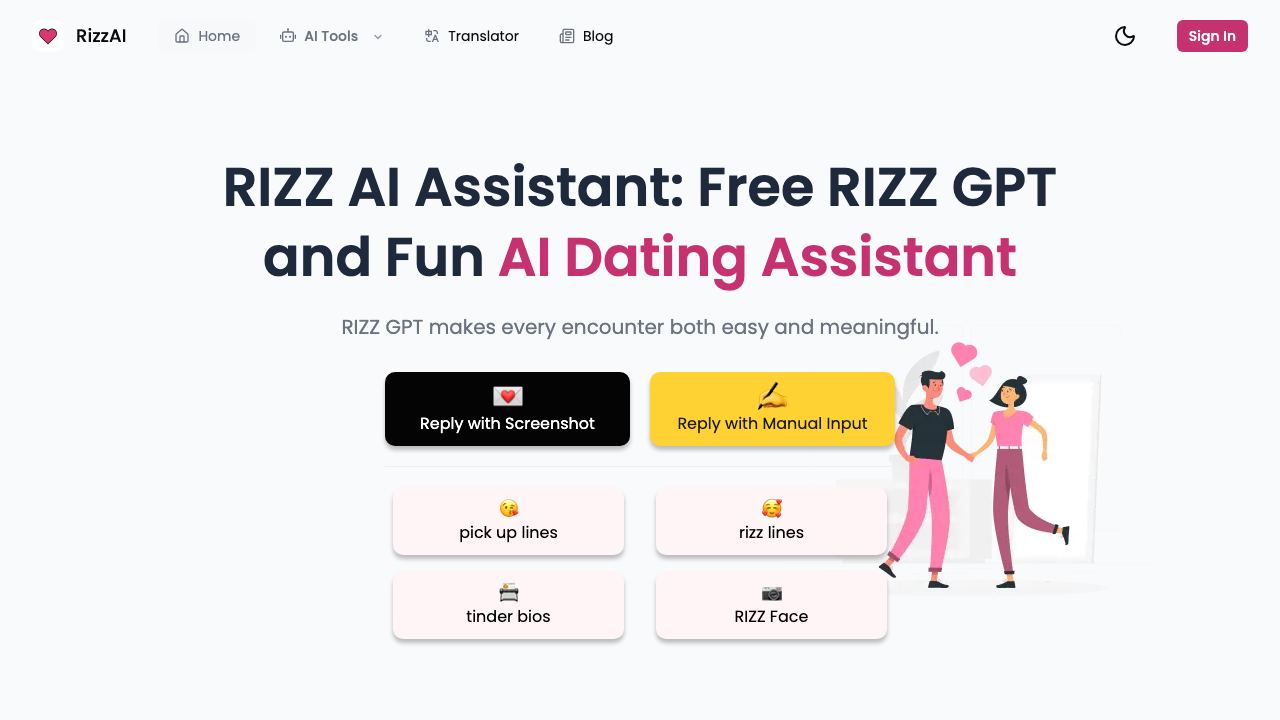 RIZZ AI website screenshot