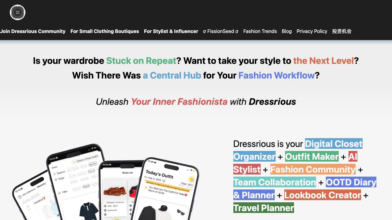 Dressrious 网站截图