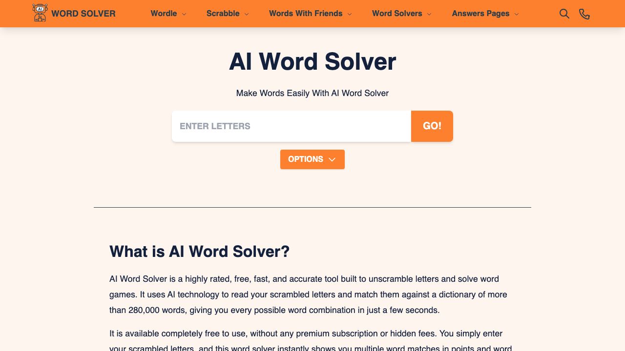 AI Word Solver website screenshot