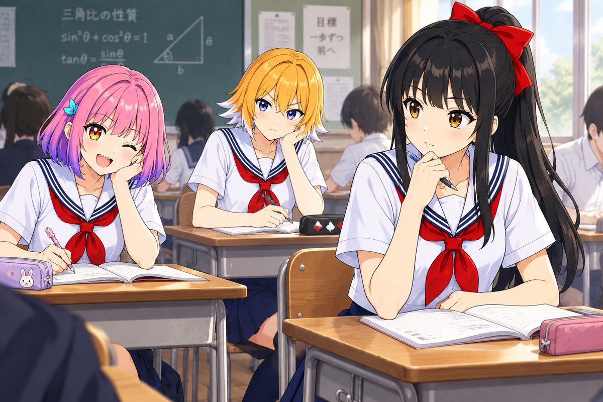Anime Schoolgirls in Classroom