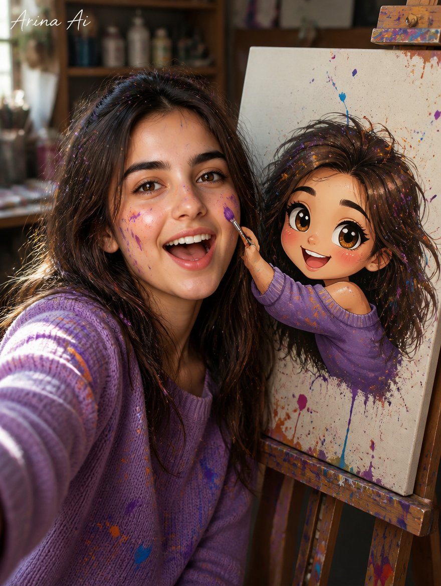 Real Girl Painting Cartoon Selfie