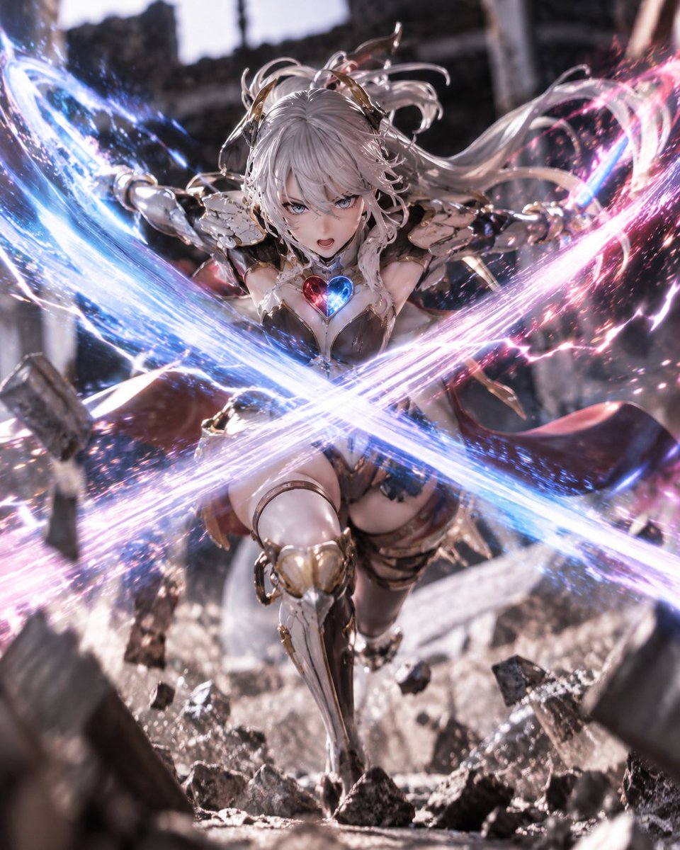 Silver-haired Anime Warrior with Energy Swords example