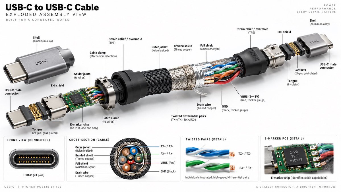 USB-C Cable Exploded Assembly Infographic