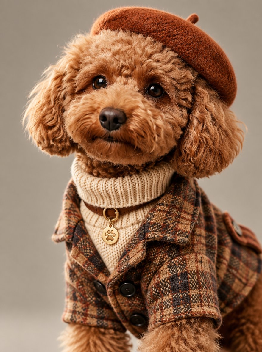 Brown Poodle in Autumn Outfit example