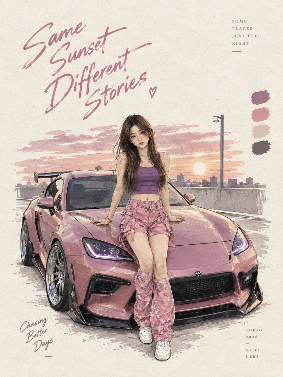 Realistic Sunset Car Portrait Prompt