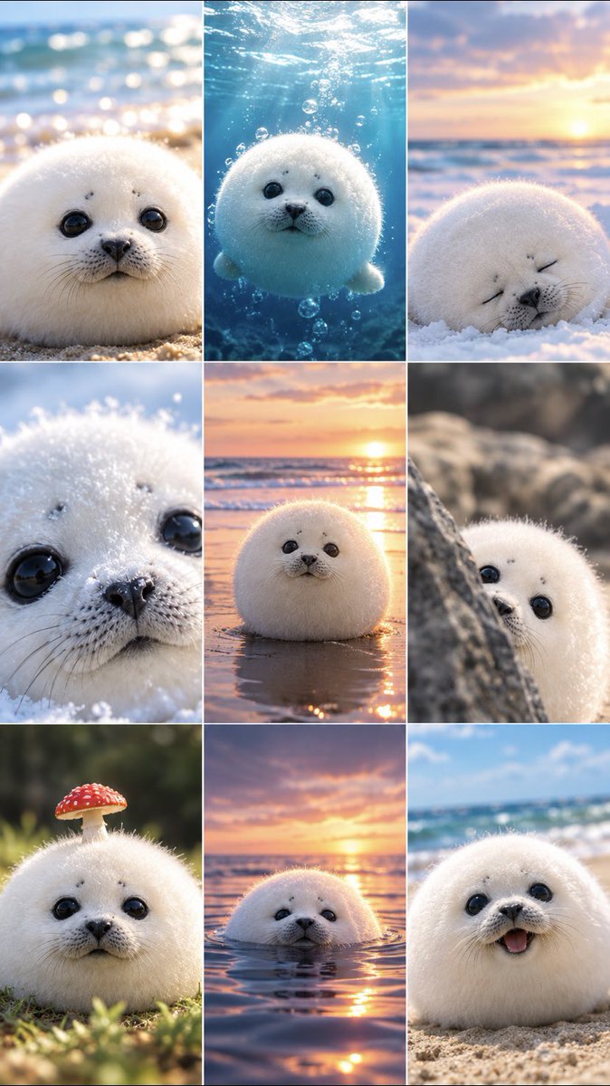 Cute Round Baby Seal Collage