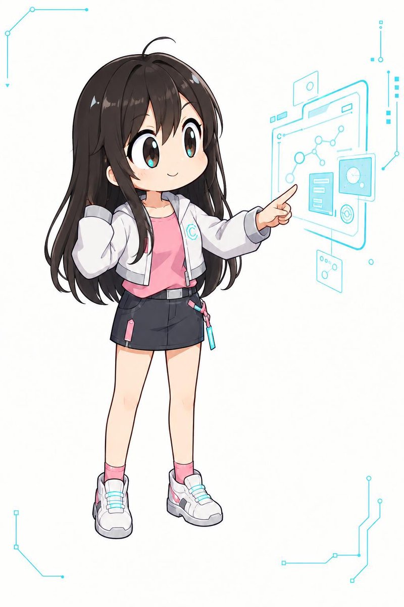 Chibi Girl Pointing at Hologram example