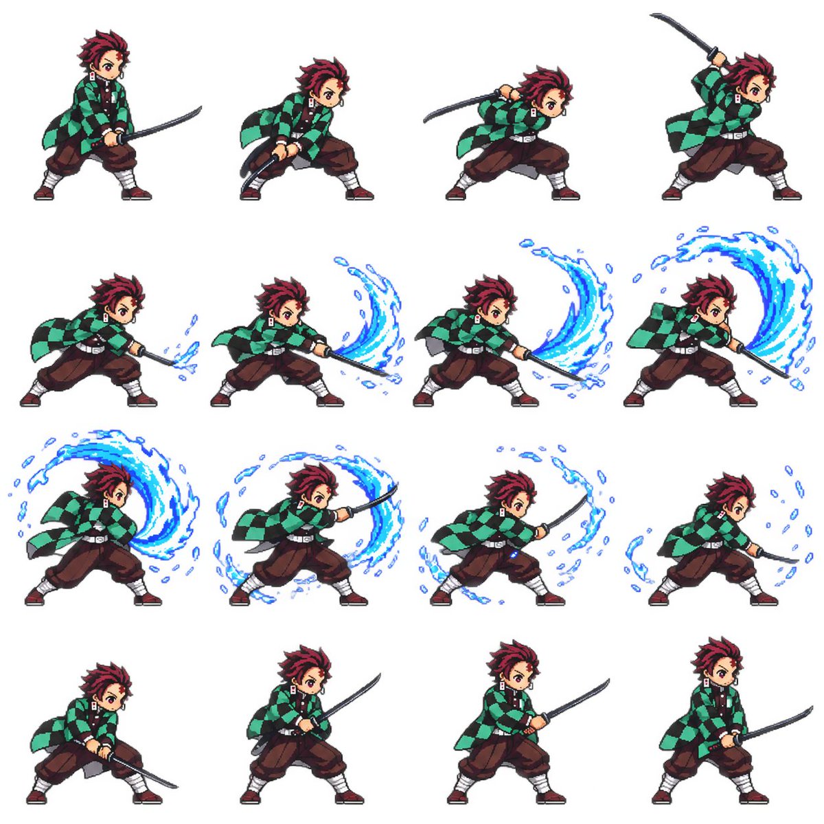 4x4 Pixel Art Sword Sprite Sheet