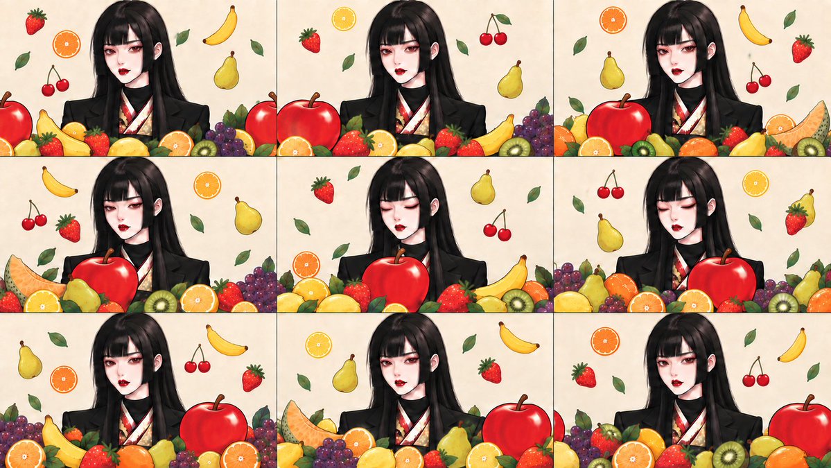 Anime Girl with Fruits Grid