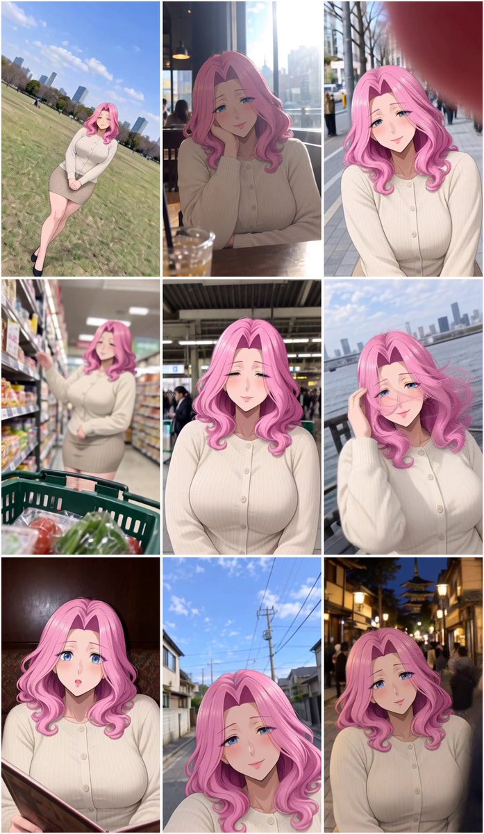 Pink-haired Anime Girl Daily Life Grid