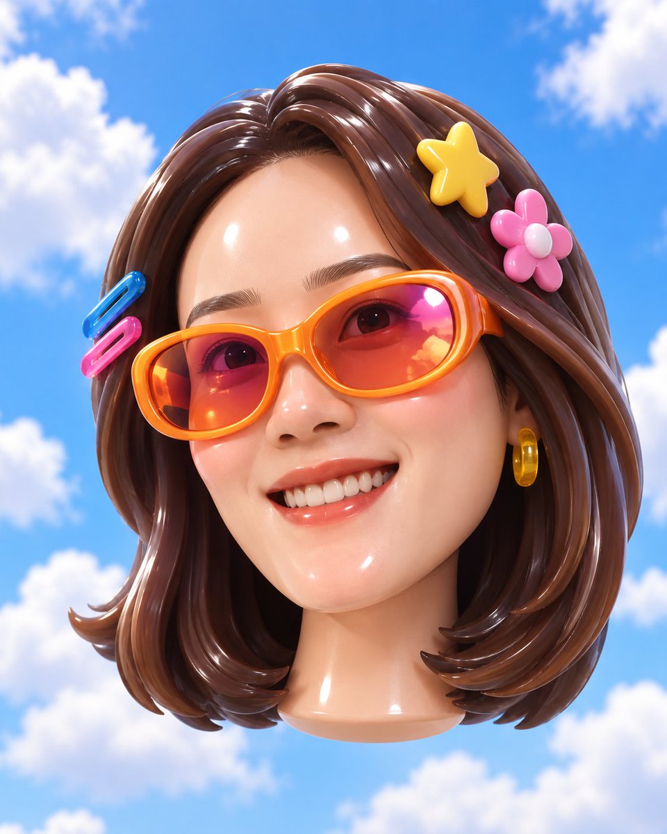 Glossy 3D Portrait of Smiling Woman example