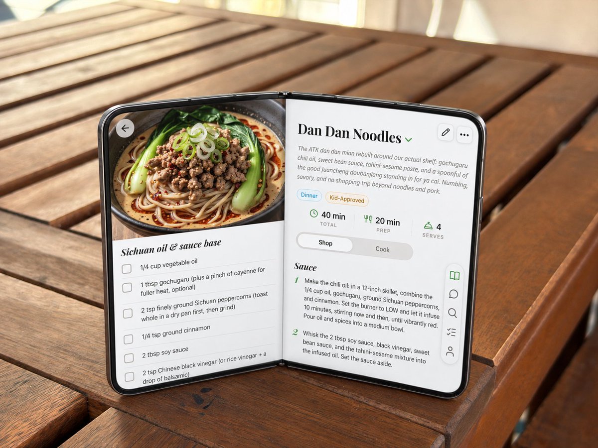 Foldable Recipe App Mockup example