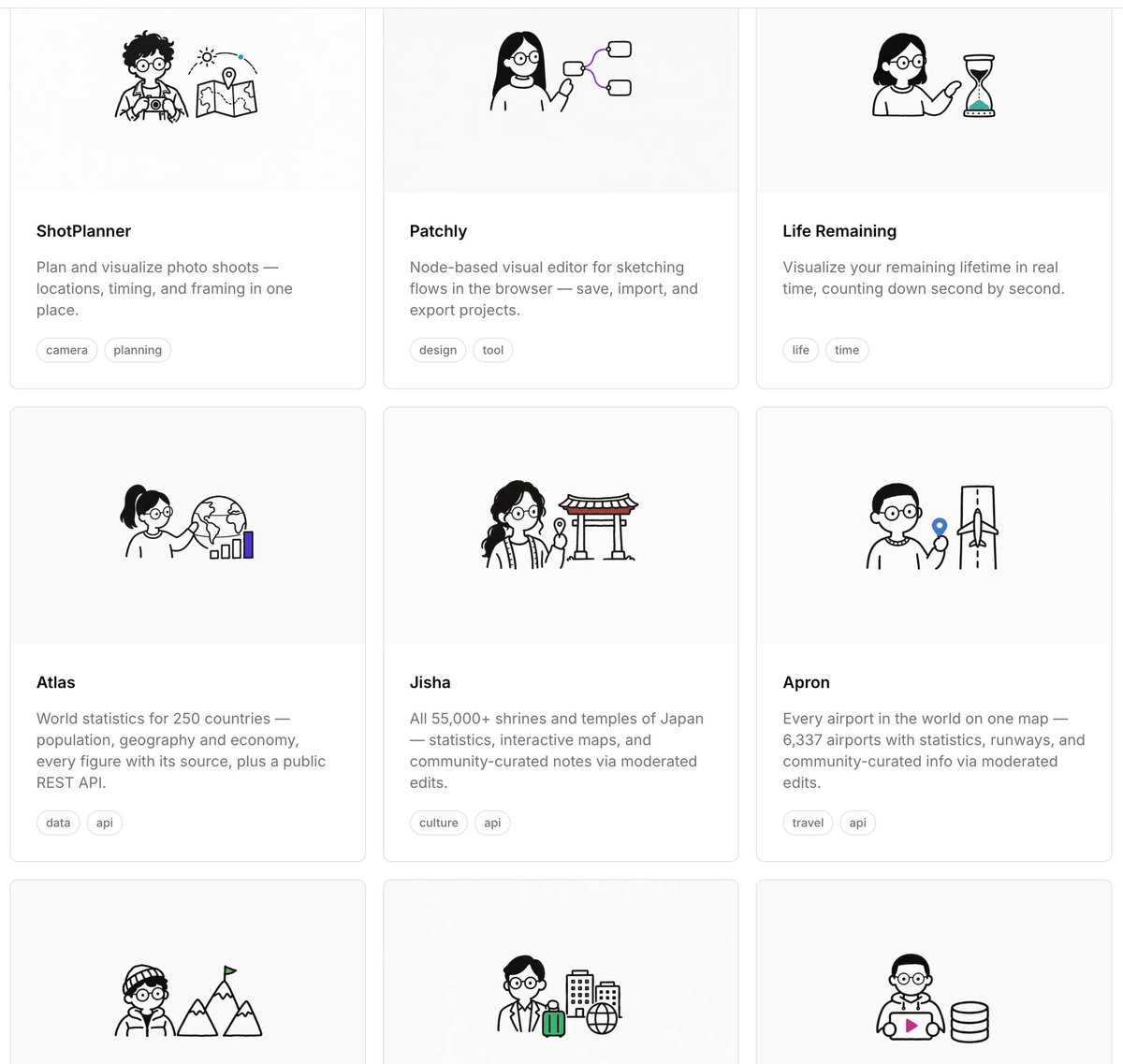 Minimalist Portfolio Grid with Line Art Icons