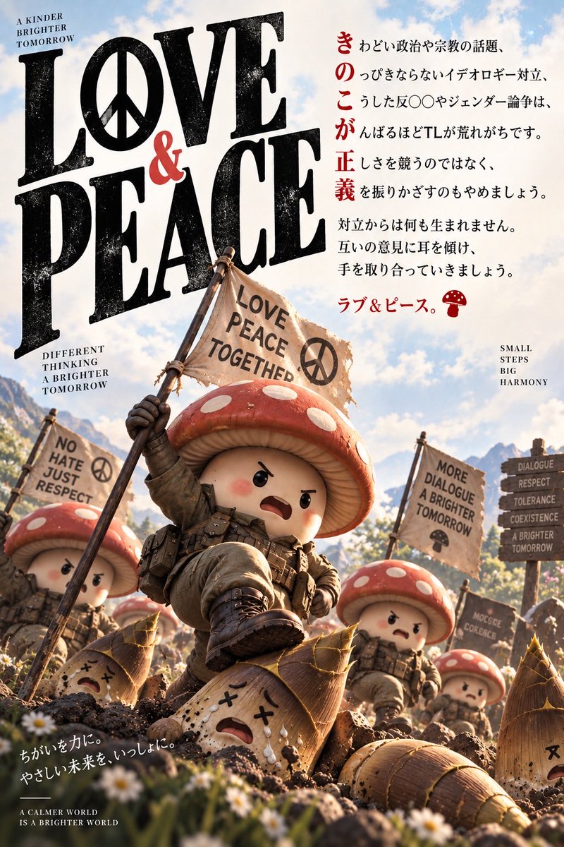 Mushroom Love and Peace Poster example