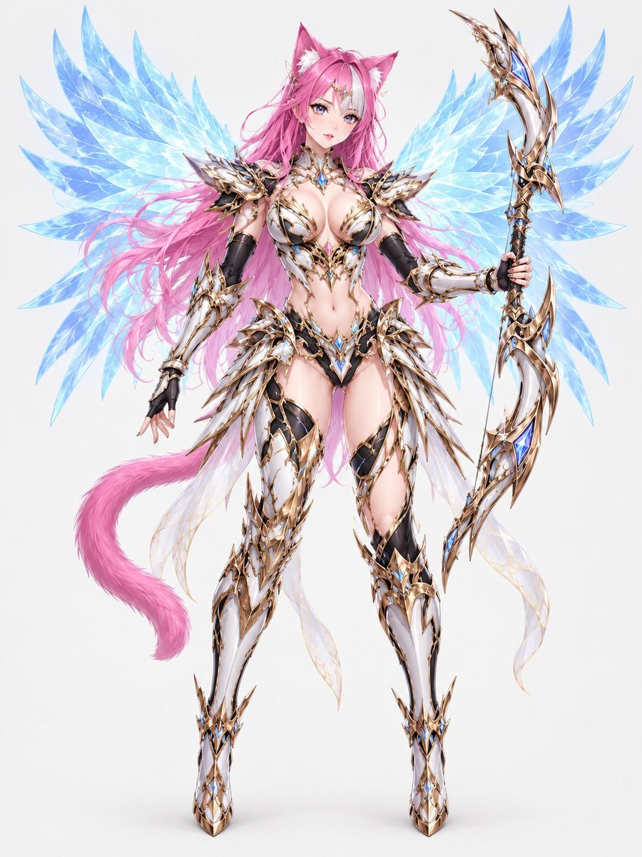 Pink-Haired Cat Girl in Ornate Armor example