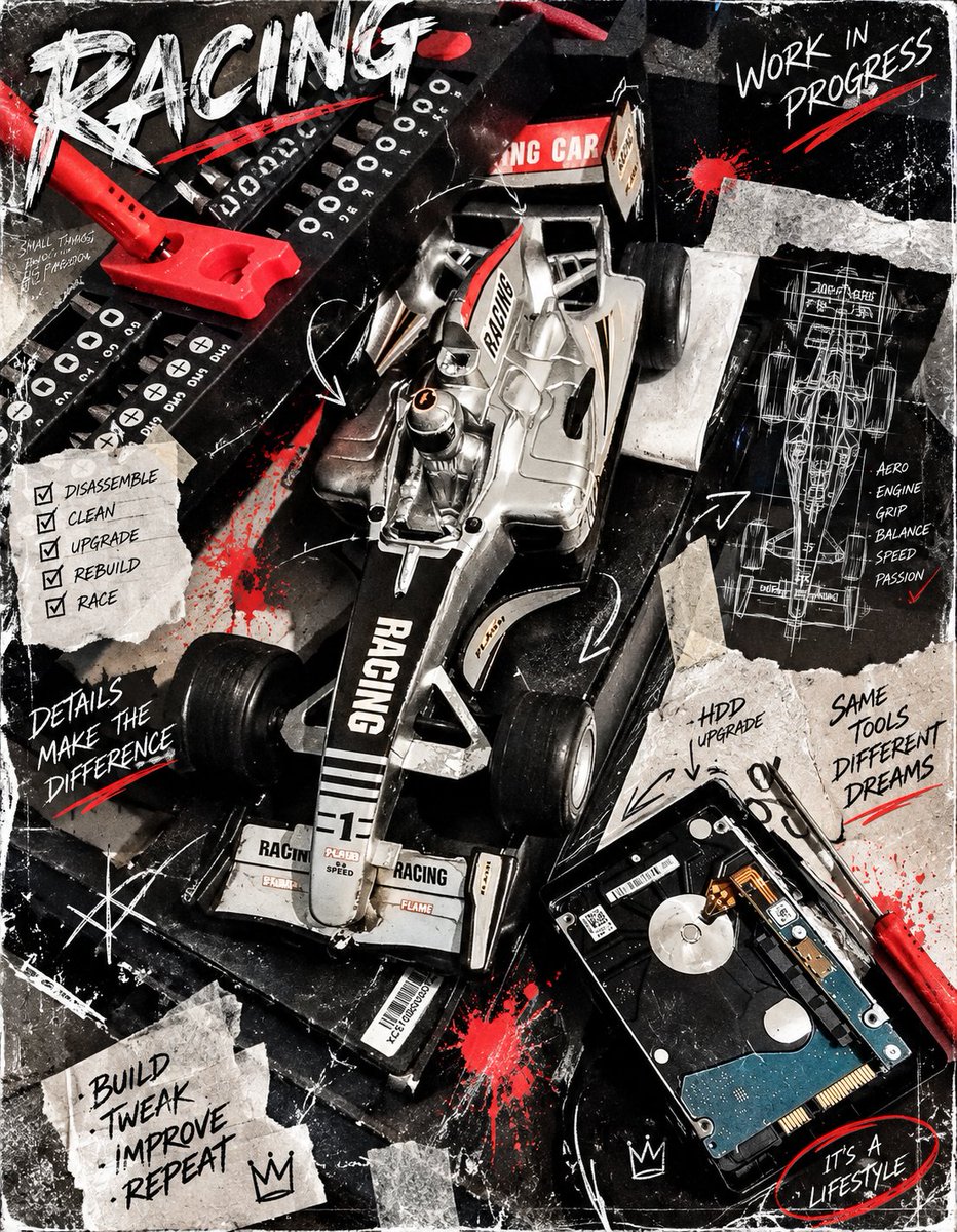 Grunge Racing Poster Transformation example