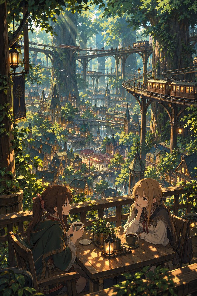 Anime Girls Coffee Date in Tree City