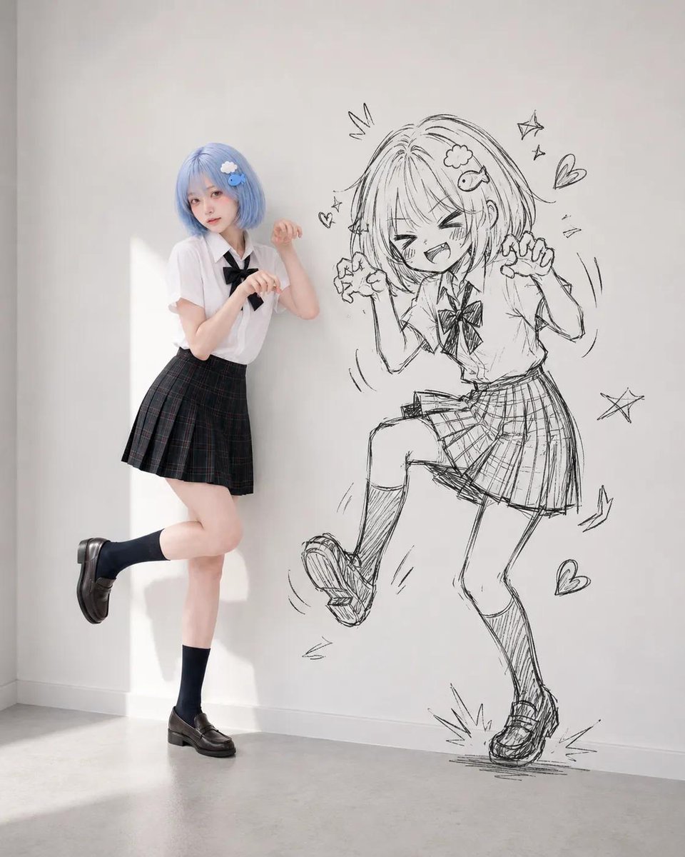 Realistic Person and Doodle Shadow Portrait example