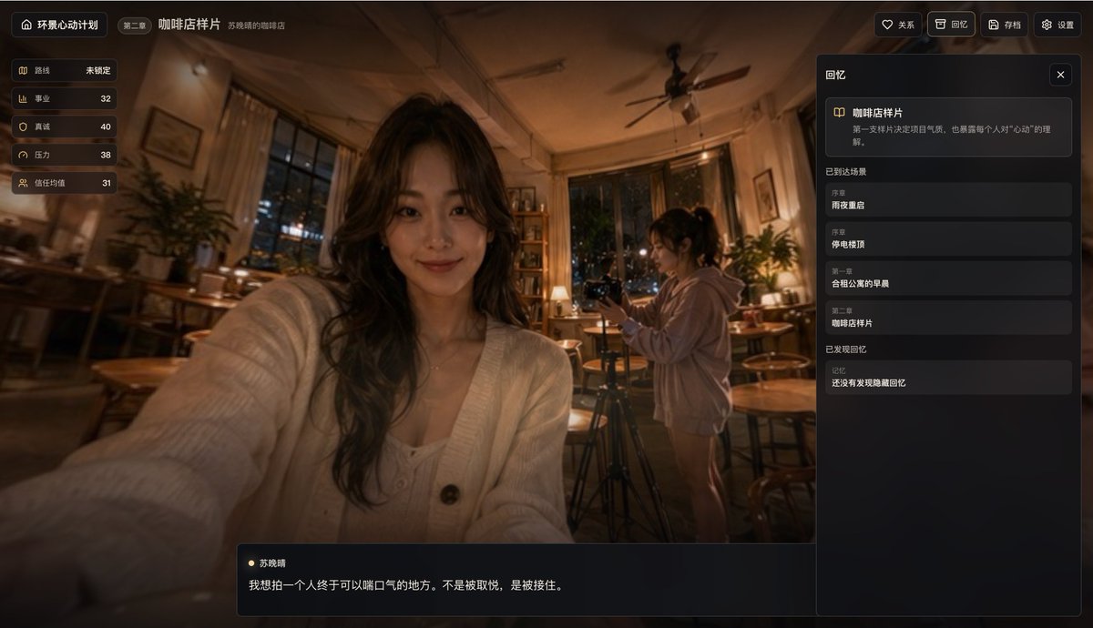 Cinematic Cafe Visual Novel UI example