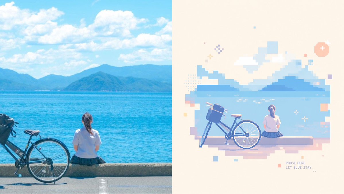 Coastal Photo to Pastel Pixel Art example