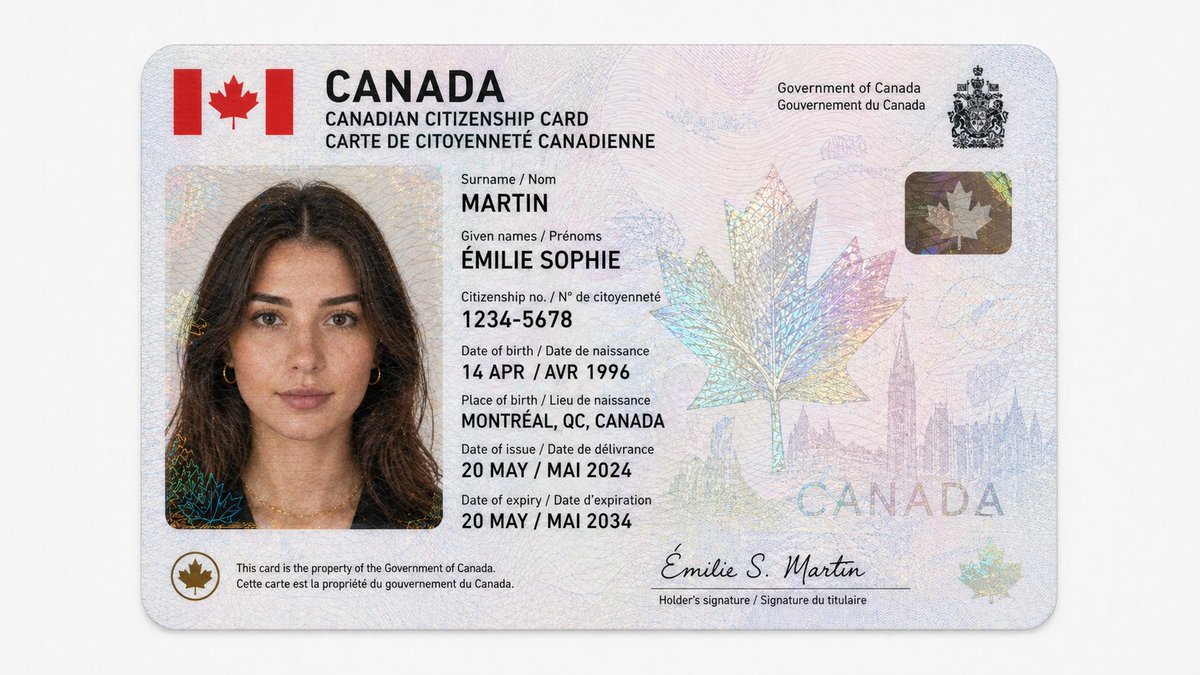 Canadian Citizenship Card Mockup Prompt example