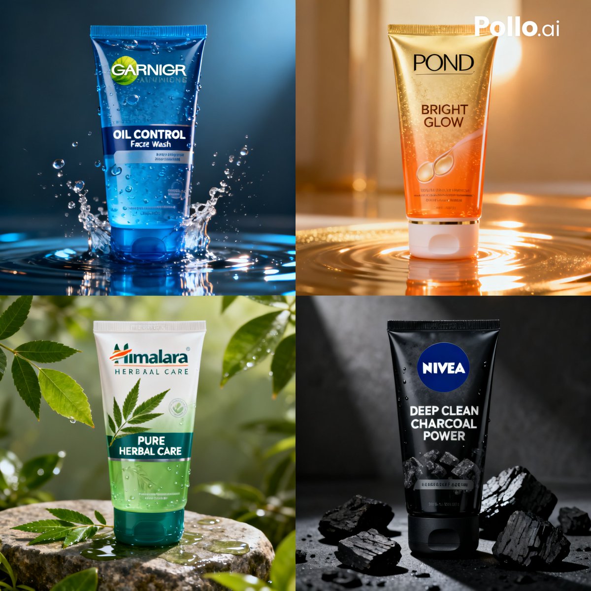 4-Panel Face Wash Ad Grid example