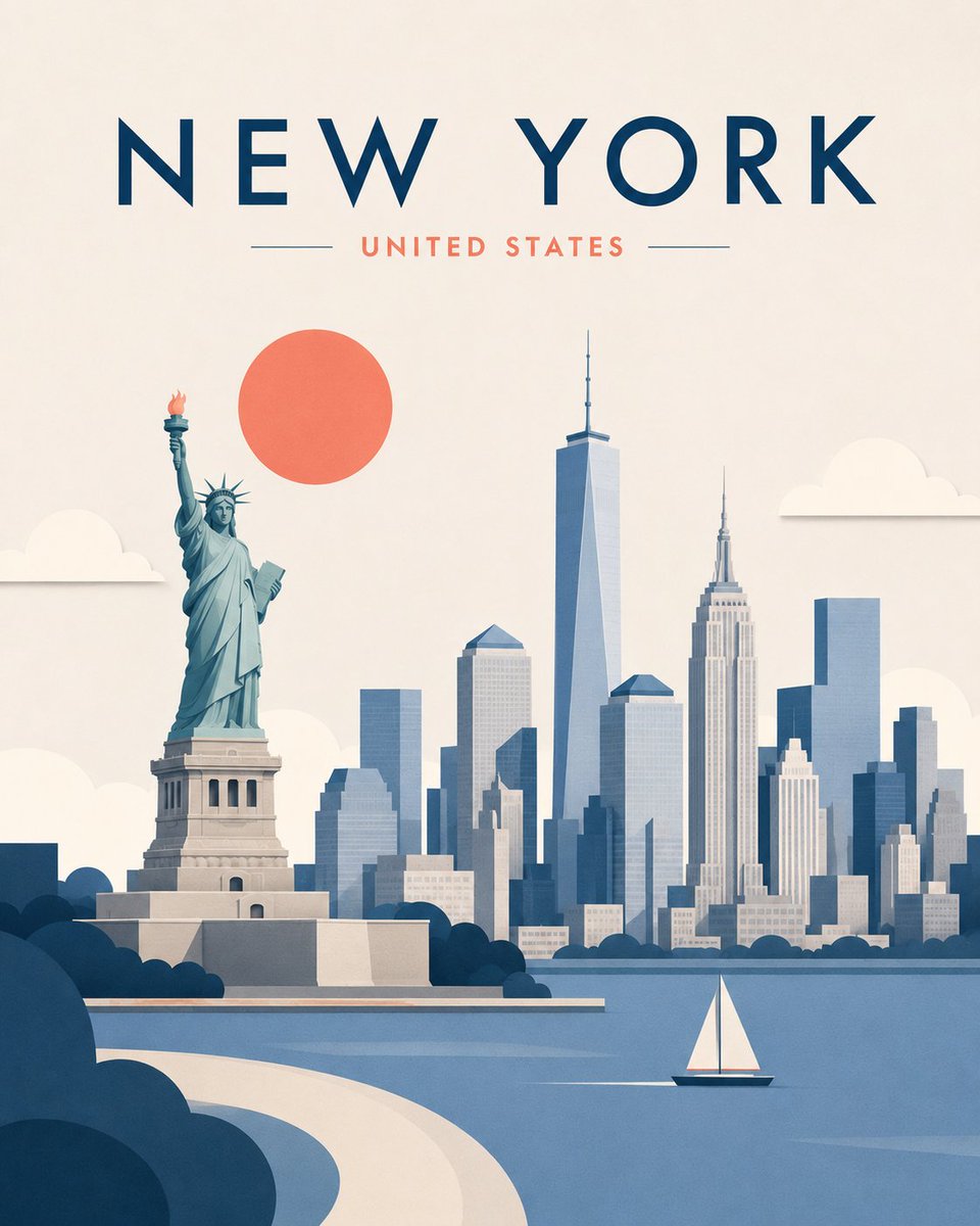 Minimalist Layered Travel Poster Illustration example