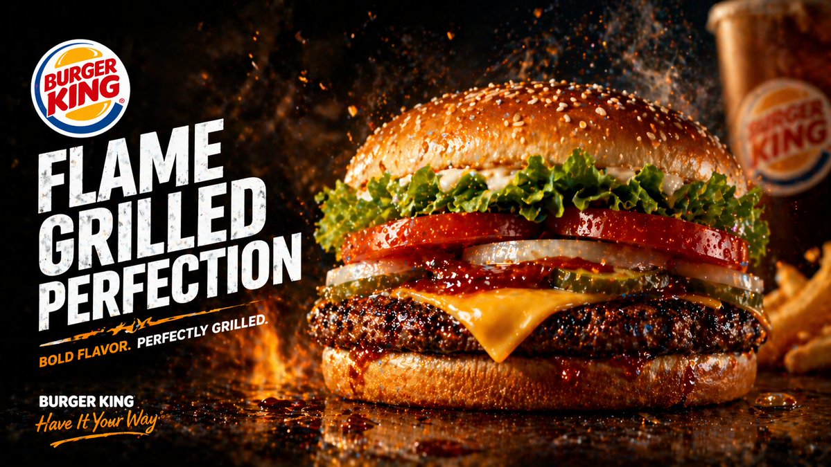 Flame-Grilled Burger Ad Poster example