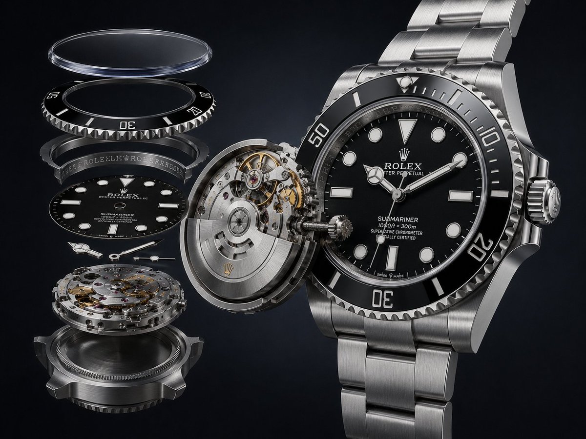 Exploded Luxury Dive Watch Render