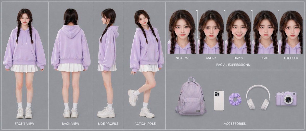Pastel Teen Character Design Sheet example