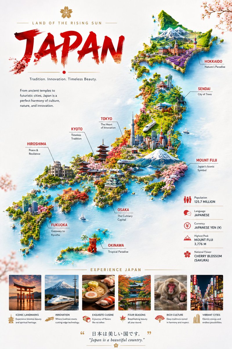 Japan Illustrated Travel Poster example