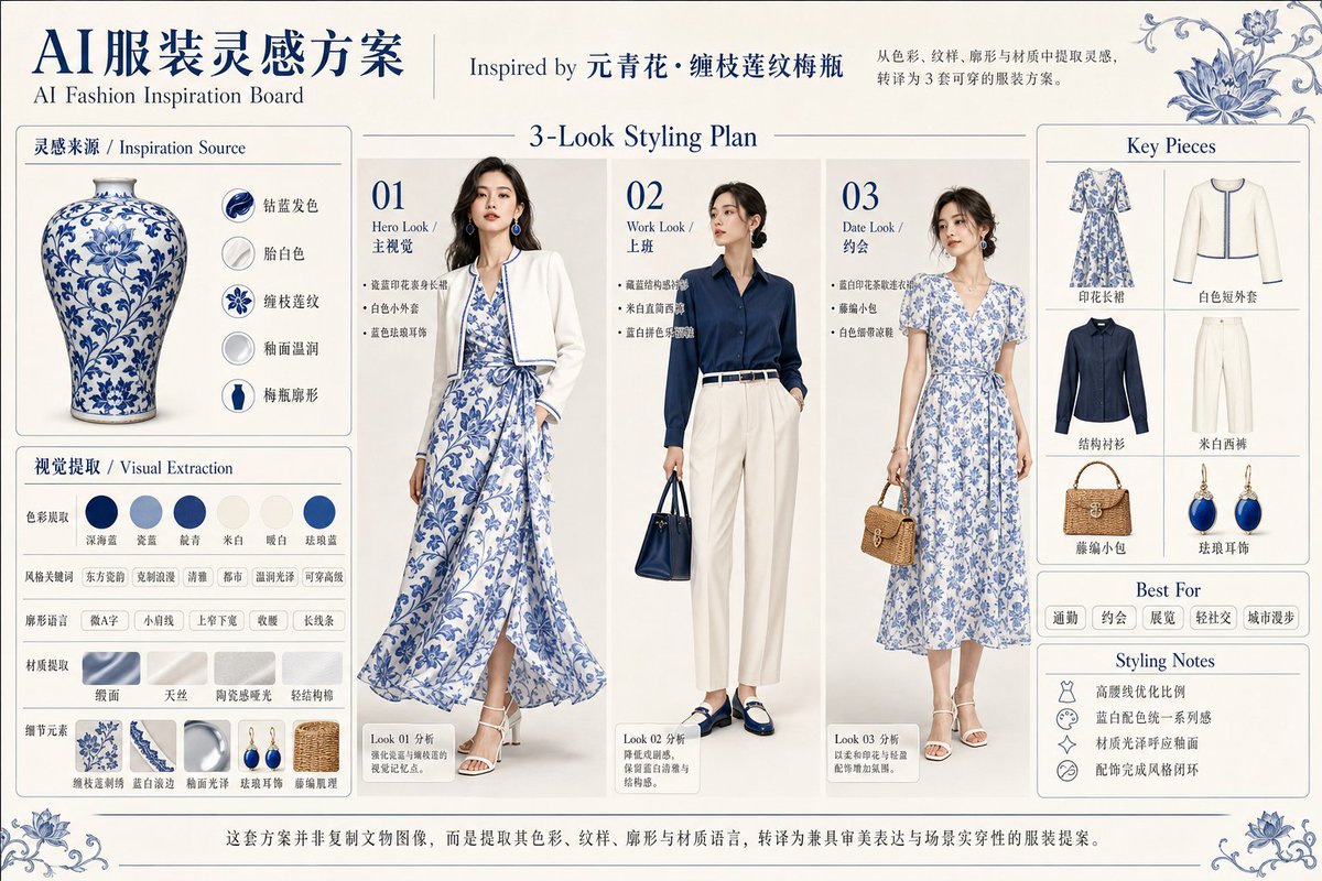 Blue Porcelain Fashion Inspiration Board