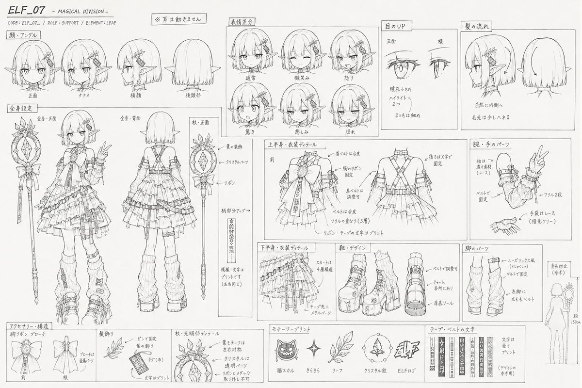 Professional Anime Character Line Art Sheet
