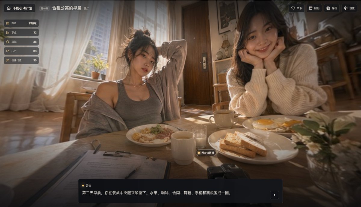 Cinematic Breakfast Dating Sim UI example