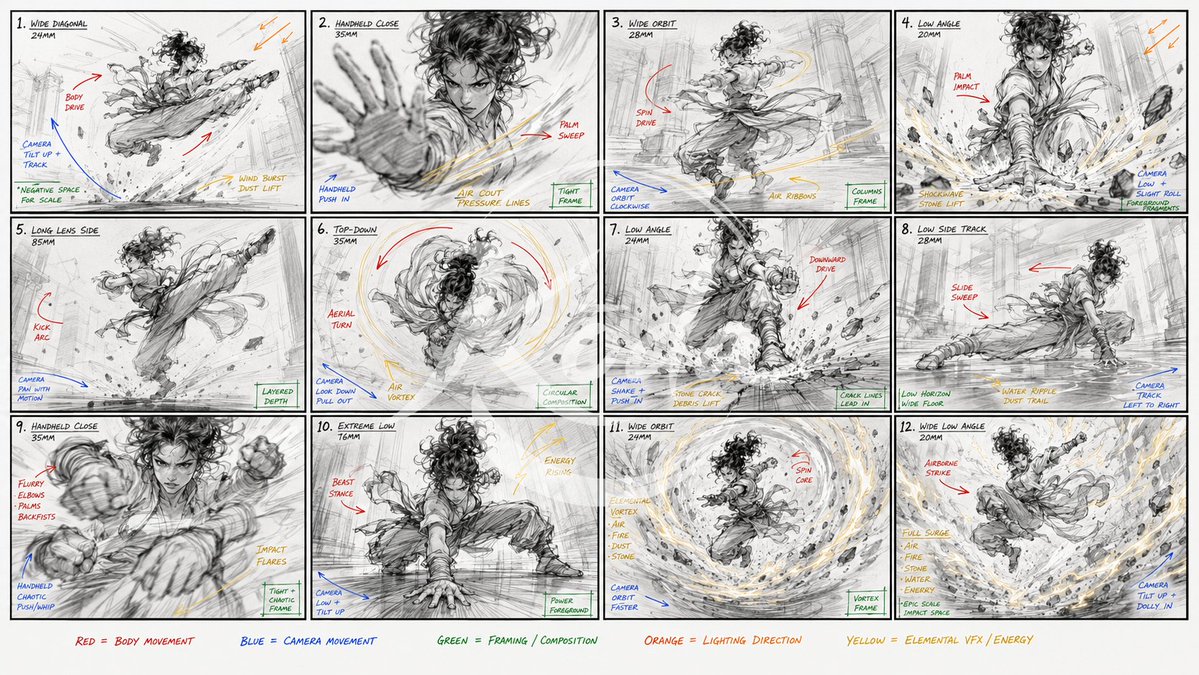 Kung Fu Action Storyboard example