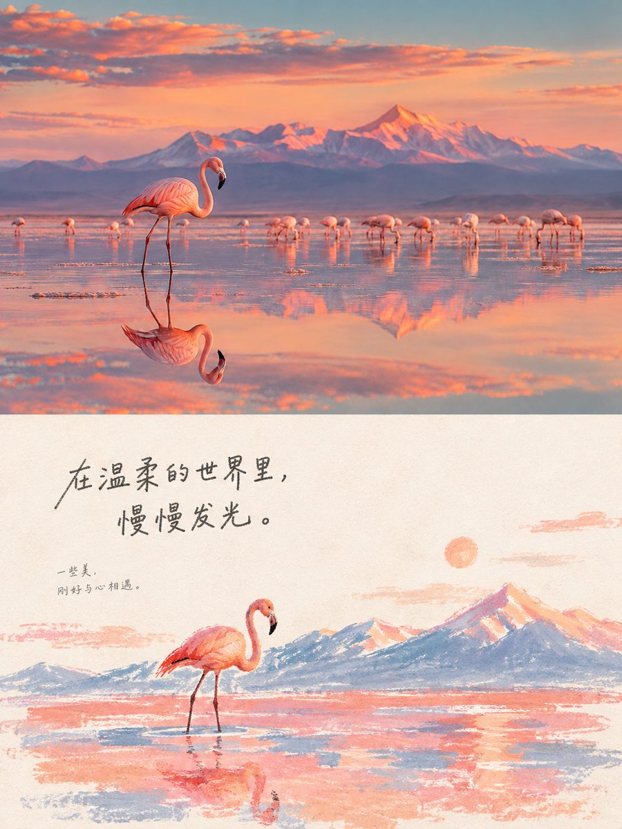 Flamingo Landscape & Hand-Drawn Illustration