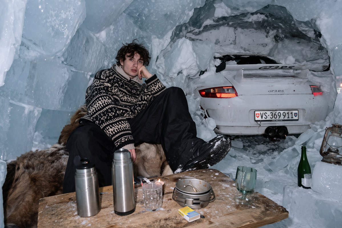 Surreal Ice Cave Flash Photography example
