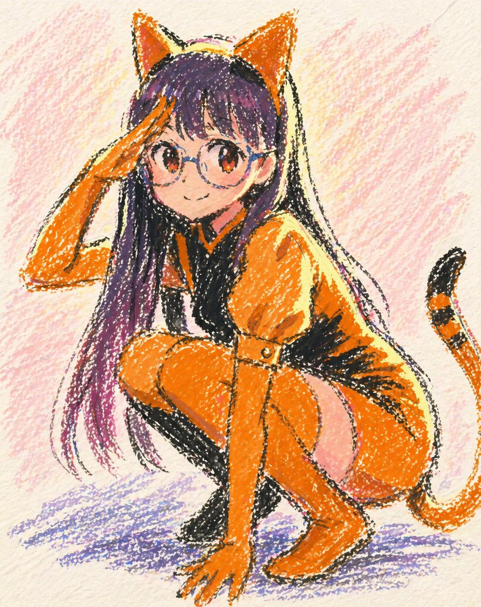 Oil Pastel Anime Catgirl