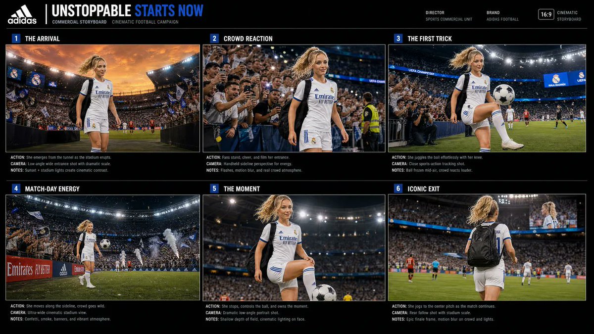 Cinematic Football Commercial Storyboard example