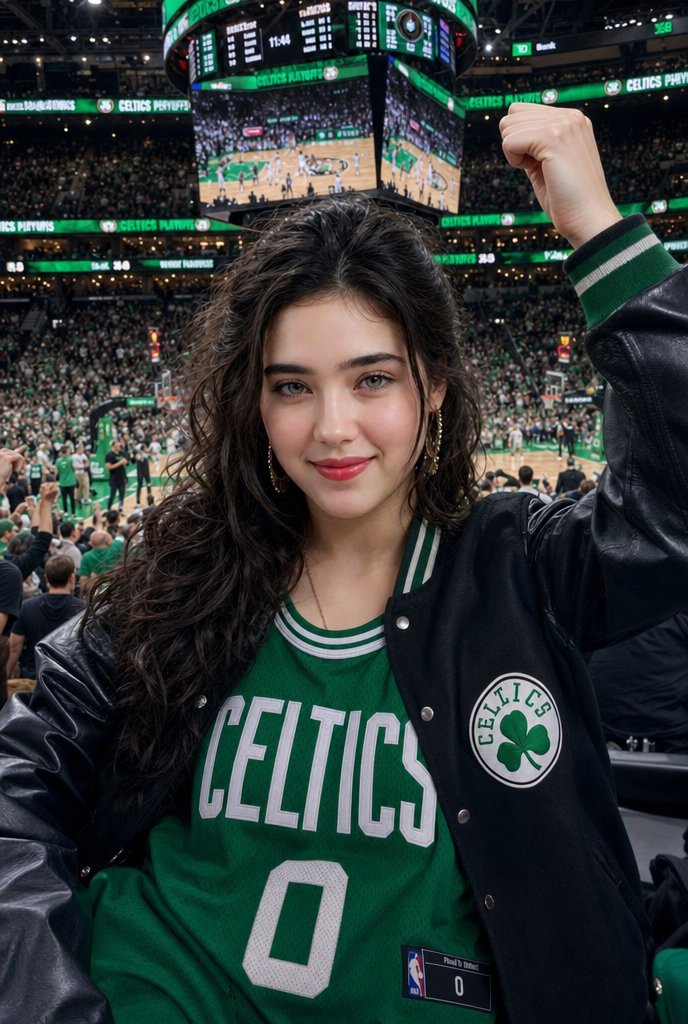 Celtics Fan Cheering in NBA Arena