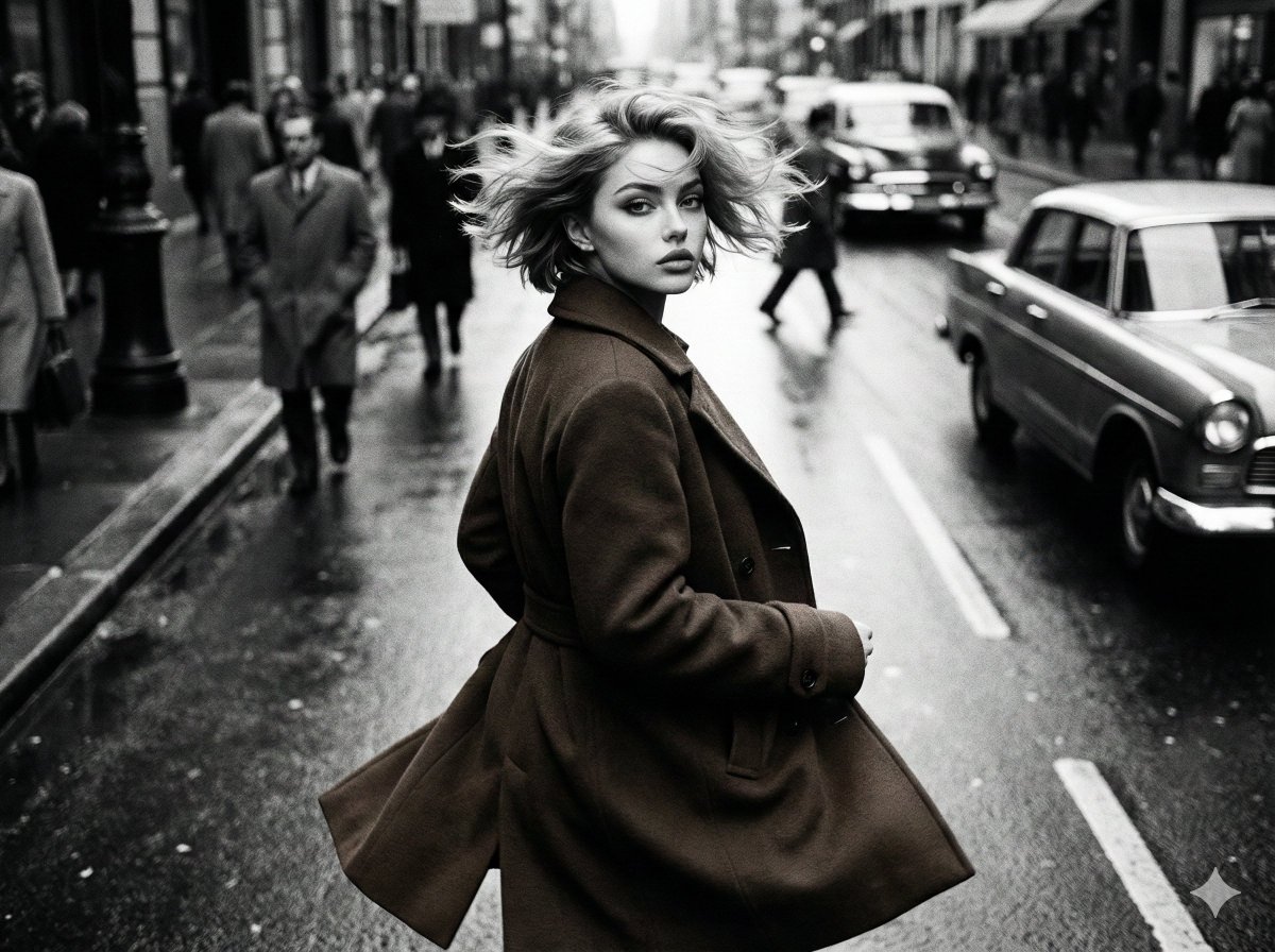 Black and White Cinematic Street Fashion example