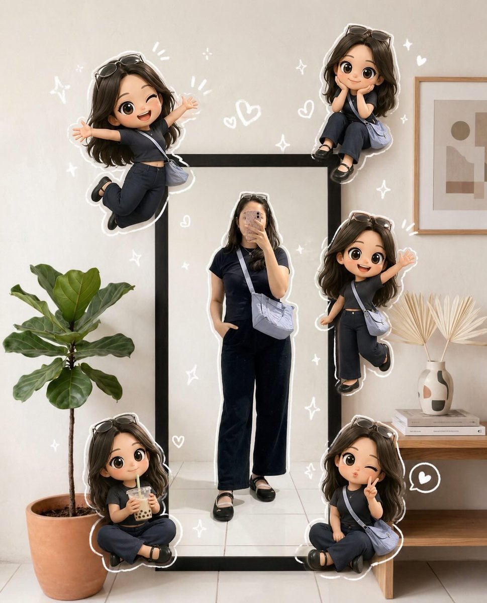 Chibi Mirror Selfie with Kawaii Doodles