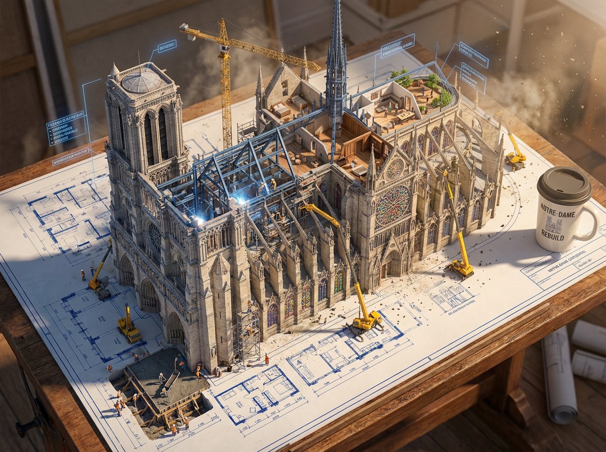 Epic 3D Architectural Blueprint Awakening Scene