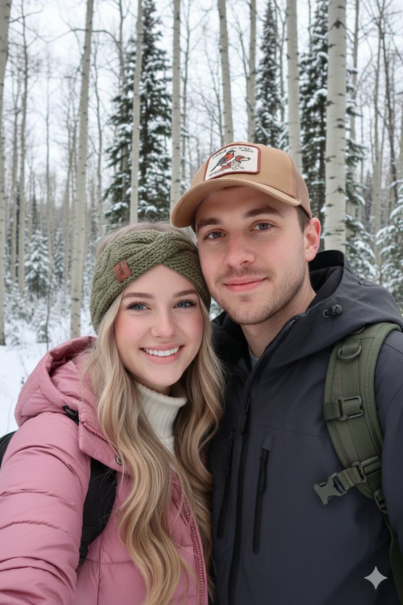 Winter Hiking Couple Selfie JSON Prompt example