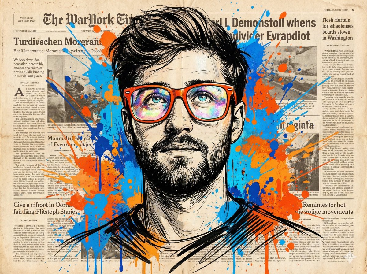 Abstract Expressionist Portrait with Orange Glasses example