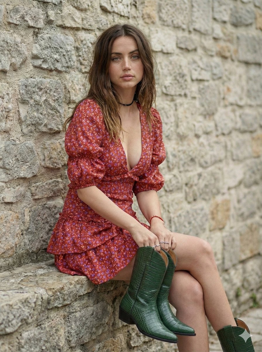 Bohemian Ana de Armas with Cowboy Boot example