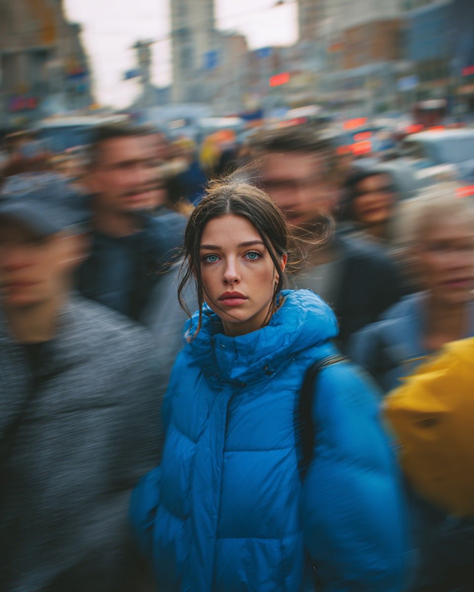 Cinematic Street Portrait of Woman in Puffer Jacket (3 Variations)