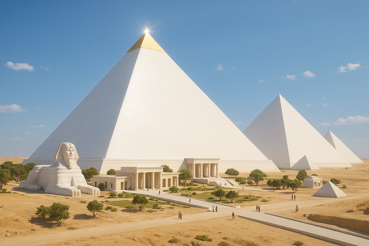 Restored pyramids and Sphinx