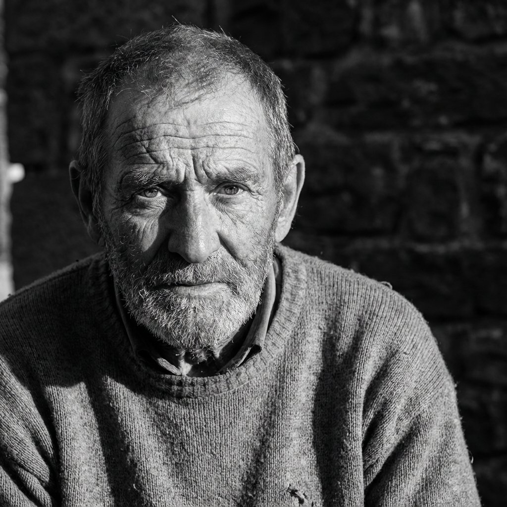 Elderly bearded man black-and-white portrait