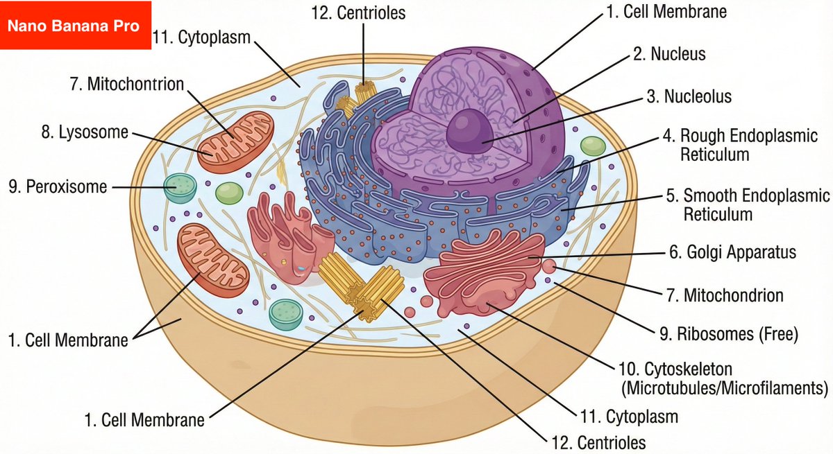 Labeled Diagram of a Human Cell (Comparison Prompt) example